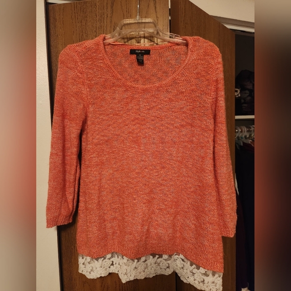 Style & Co. Tops - Style and Co. Orange Sweater with Lace Trim